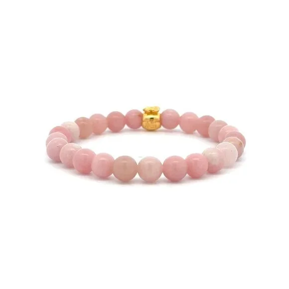 18K Gold Money Bag Lucky Charm Bracelet Gemstones Natural Pink Opal 6mm - Picture 3 of 5